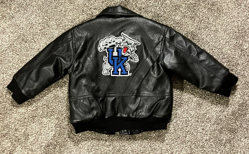 VTG Kids Black Leather Coat University Of Kentucky Wildcats Mighty Mac Size 4 - Image 2 of 4