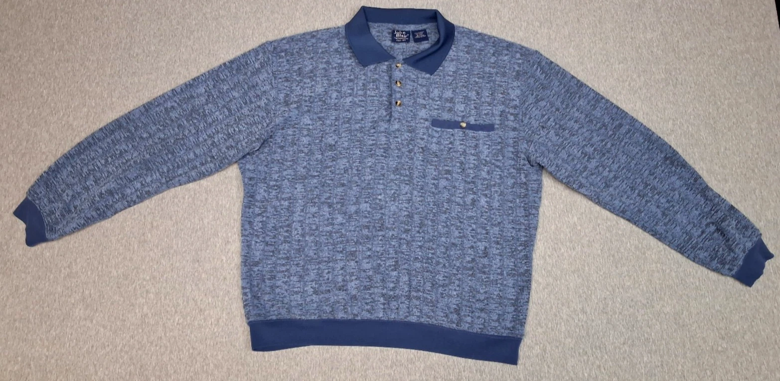 John Blair FIne Menswear Long Sleeve Polo~Marble Blue Textured Banded Pocket~XL?