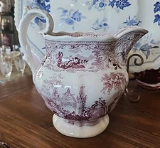 Rare Antique 9.1/4" Purple Transferware Staffordshire Water Pitcher