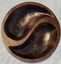 Hand-Carved Yin Yang Wooden Divided Bowl