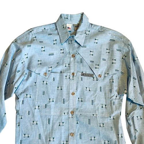 Rocky Mountain Vintage Women’s XS Blue Aztec Cutout Western Shirt Button Front - Picture 2 of 12