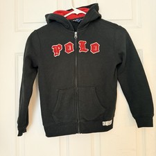 Polo Ralph Lauren Zip Hoodie Sweatshirt Kids Boys Size 7 Black Red Full Zip