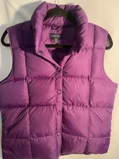Lands End Vest Purple Down Feather Snap Sleeveless Puffer Jacket Women’s M 10/12