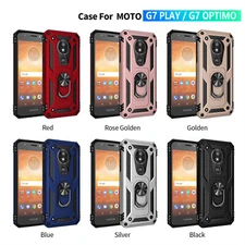 For Motorola Moto G7 Play, Optimo Kickstand Cover +Tempered Glass Protector