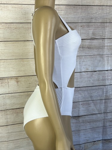 Shade & Shore Women's White Ribbed Cut Out One Piece Bathing Suit Size XS - Picture 4 of 8