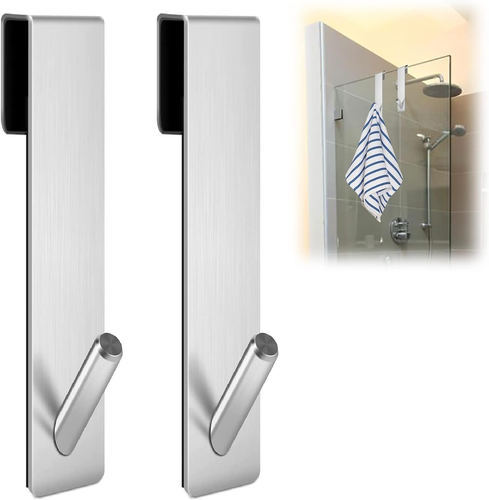 2 Pack Silver Extended Shower Door Hooks 7 Inch Stainless Steel Towel Hangers - Picture 9 of 12