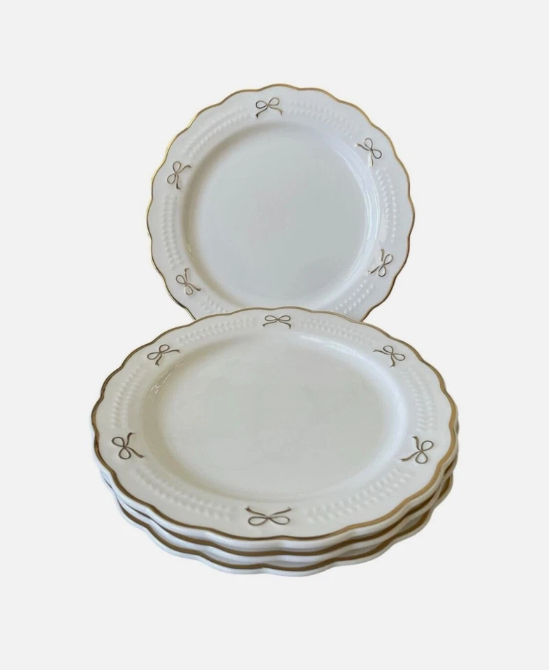 Yedi Blanco con Lazo Dorado y Placas de Borde - 8 pulgadas - Juego de 4 Cerámica NUEVO Foto 2 de 4