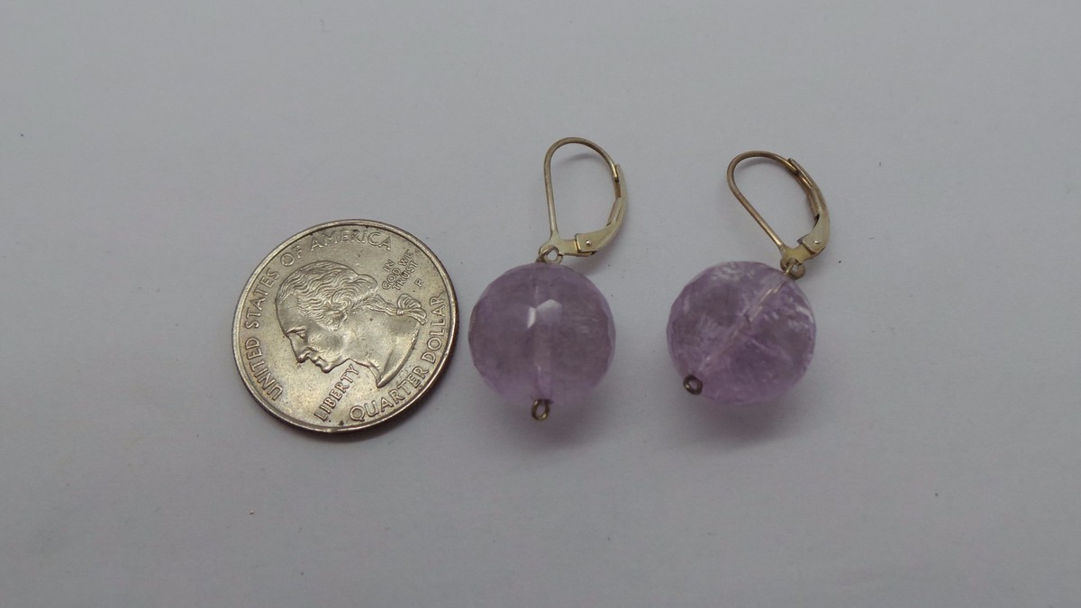 ピアス　No.4131 STUNNING SILVER 14MM ROUND PURPLE QUARTZ DANGLING EARRING