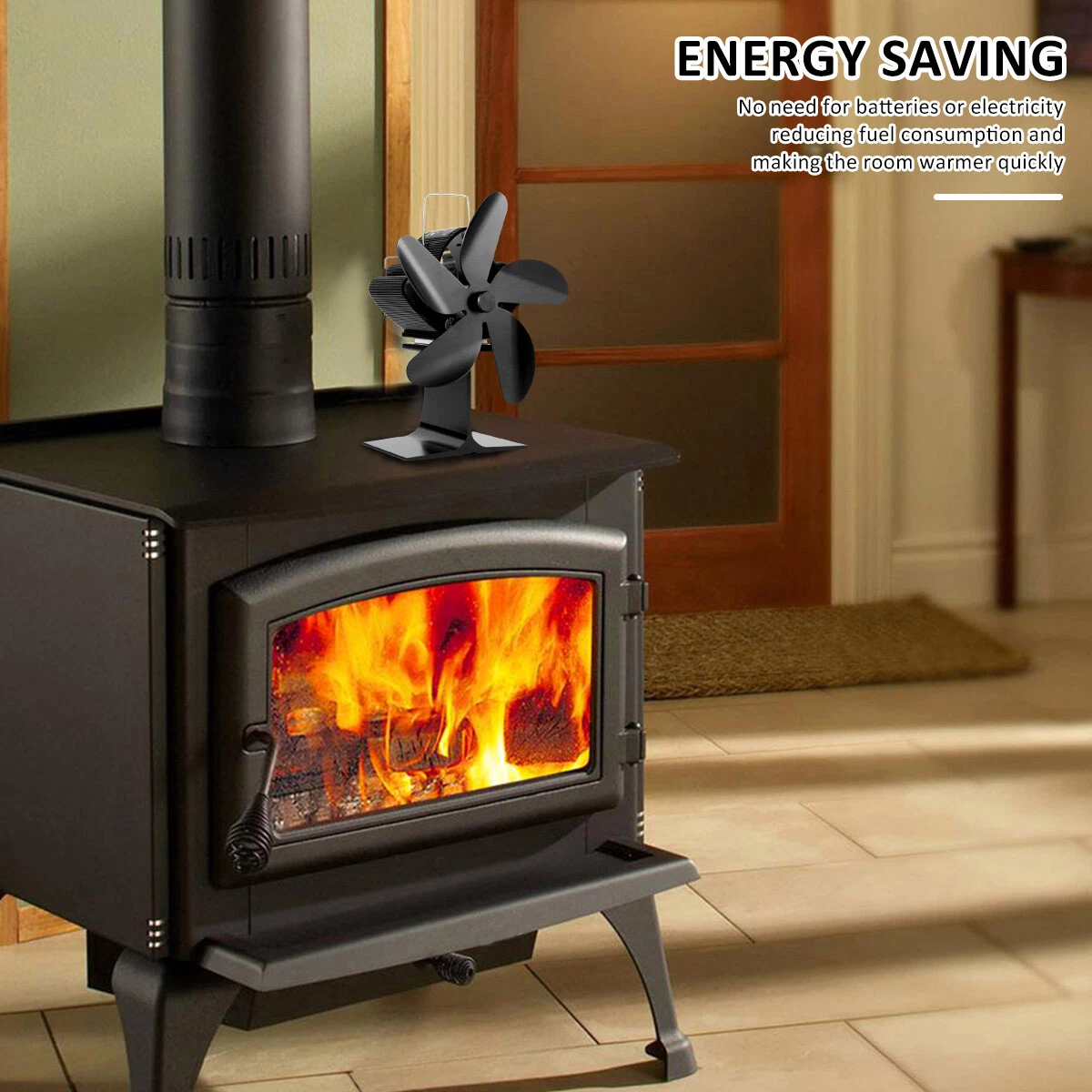 5 blade Stove Fan Eco Heat Powered for Wood/Log Burner /just Thermometer⌒ |  eBay