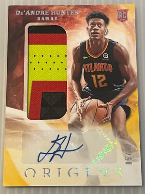2019-20 Panini Origins Deandre Hunter Gold Rookie Patch Auto /10 #173 Hawks