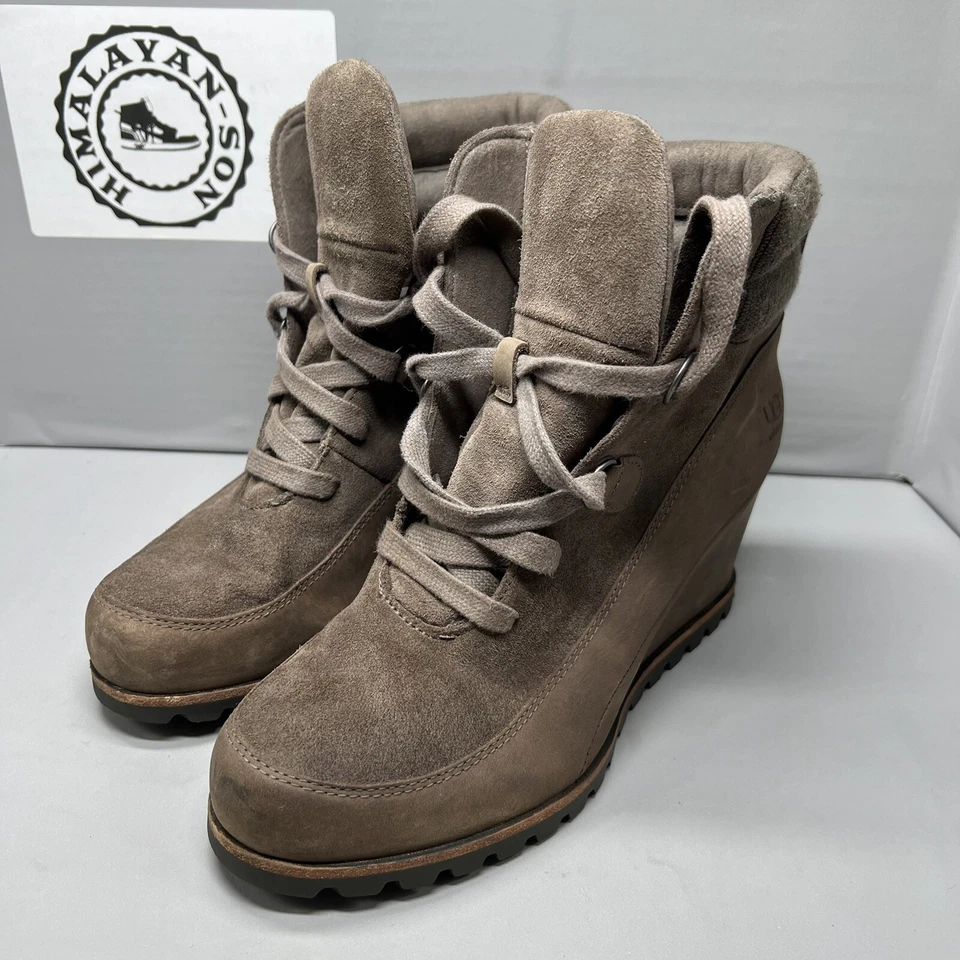 Botas de cuña UGG Kriston Mole grises de cuero impermeables 1108629 para mujer talla 8,5 usadas Foto 2 de 4