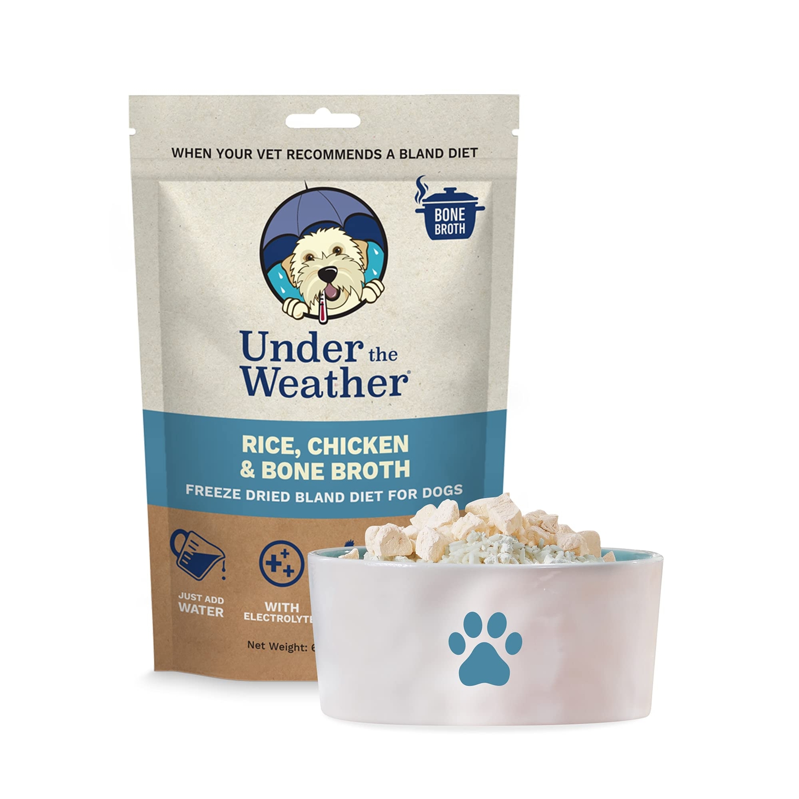 6.5 Ounce Freeze Dried Dog Bland Diet Just Add Water Chicken Rice Bone Broth