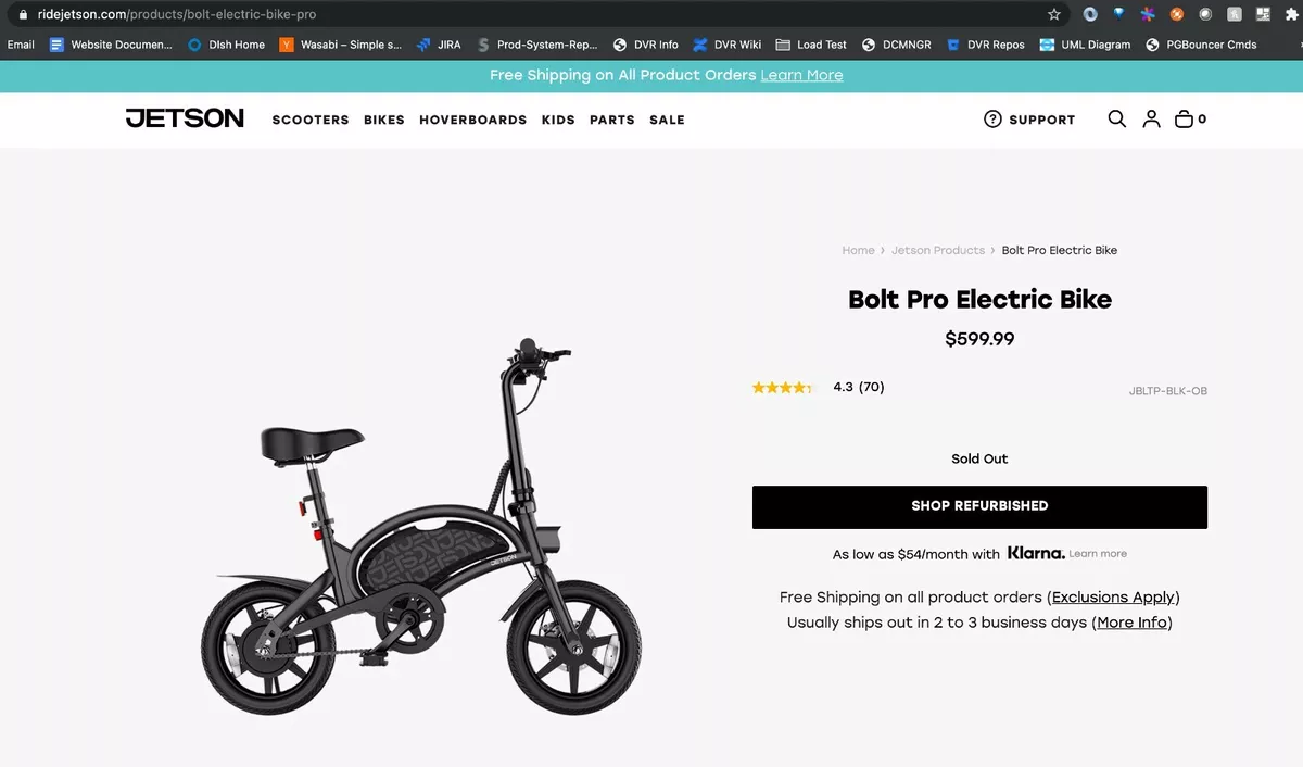 Jetson Bolt Pro Folding Electric Bicycle JBLTP BKB 811991031528