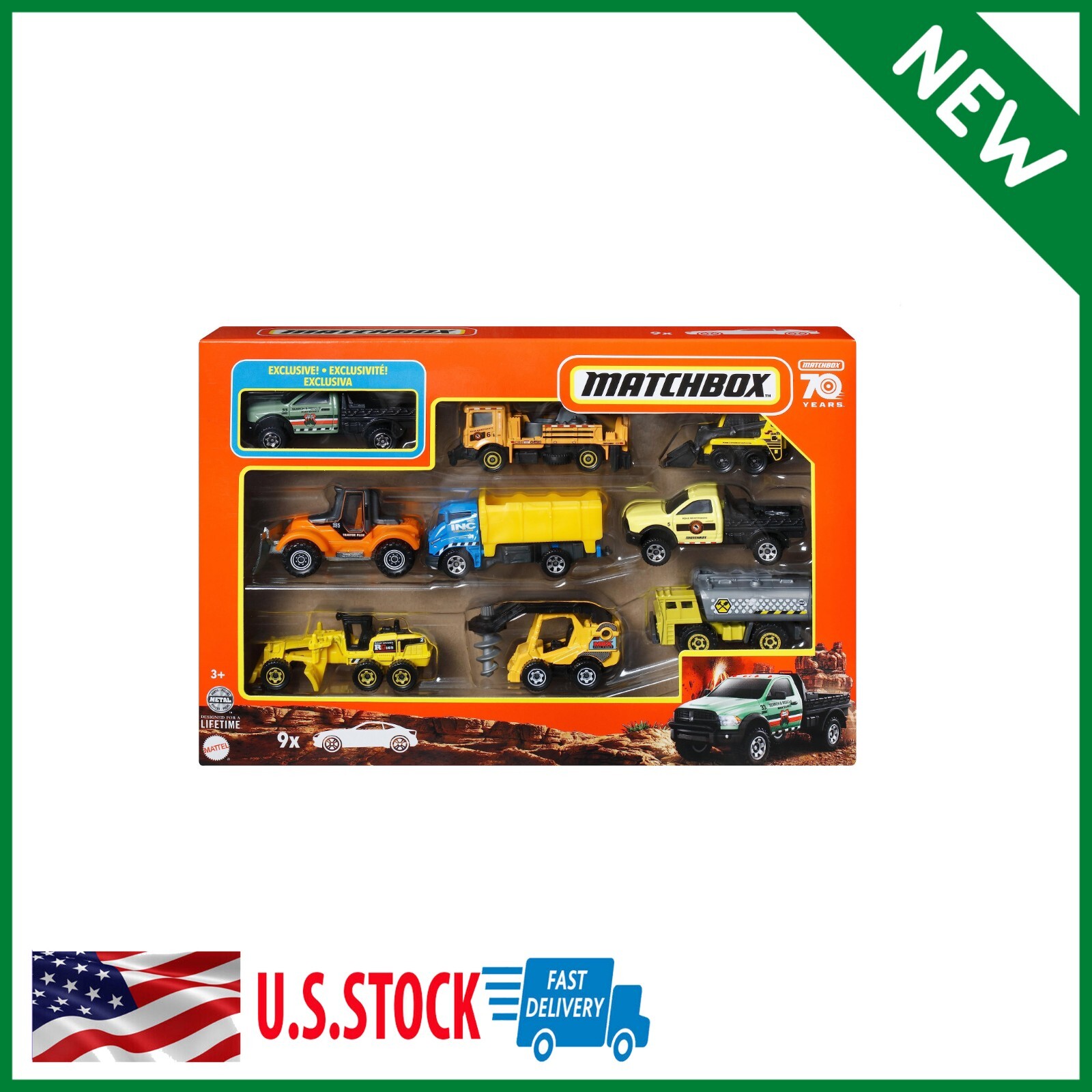 "Matchbox Cars 9Pack of 164 Scale Toy Construction Vehicles