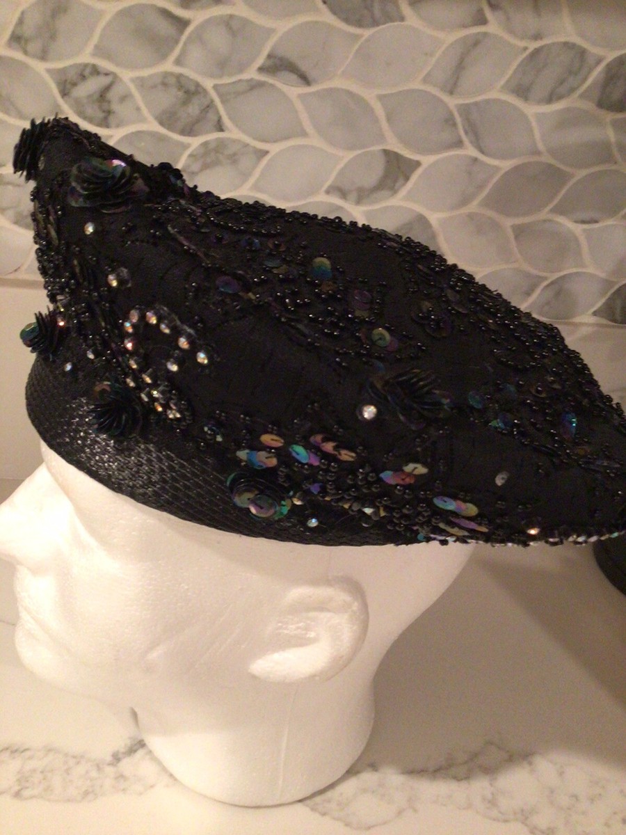 Stylish Sequin Rhinestone Church Derby Wedding Guest Statement Hat Ms Divine Ms Divine Elegant Black Rhinestone Sequins Church Kentucky  main image 4