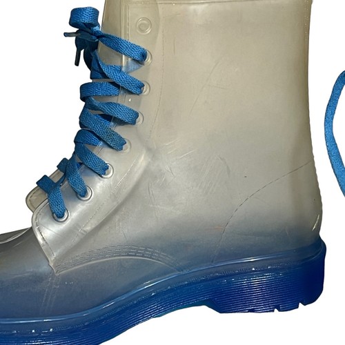 French Kiss Clear Ankle Booties Waterproof Blue Sole Laces Shoes Size 9 - 第 5/17 張圖片
