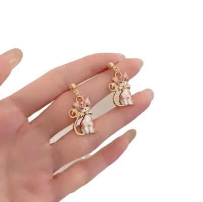 Cute Cat Mom Drop Earrings 1 Pair Alloy Pet Lover Screw Back
