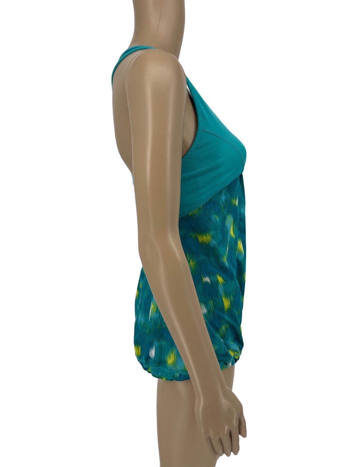 Zella athletic yoga tank top XS blue yellow pleated shelf bra cinched