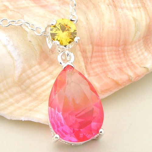 Classic Teardrop Cut Red Mystic Tourmaline Citrine Gem Silver Pendants Necklaces - Picture 4 of 5
