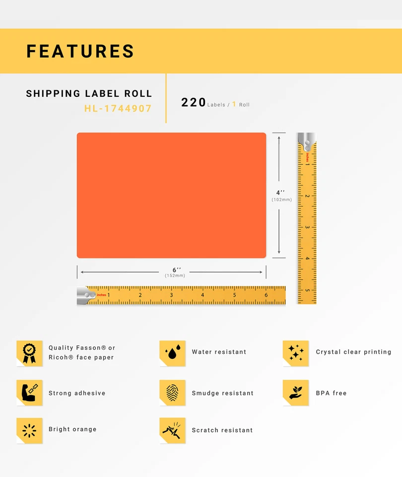DYMO LW 1744907 ORANGE 4XL 4x6 4"x6"  SIX (6) Rolls All-Purpose Labels FREE SHIP - Image 4 of 4