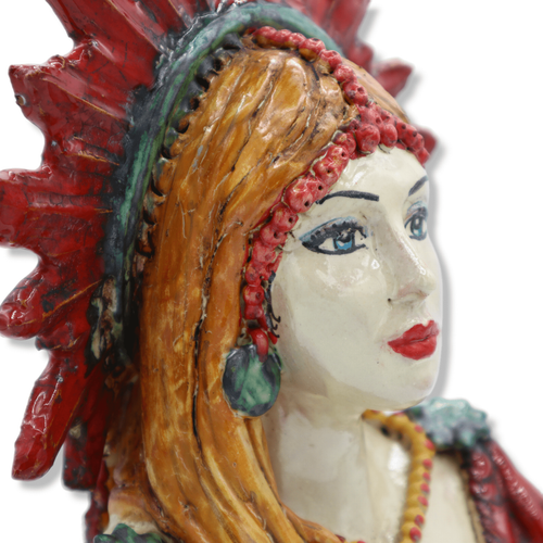 Buste De Femme Dame Rouge en Céramique de Caltagirone Avec Couronne, H 30 CM Ca - Photo 7 sur 8