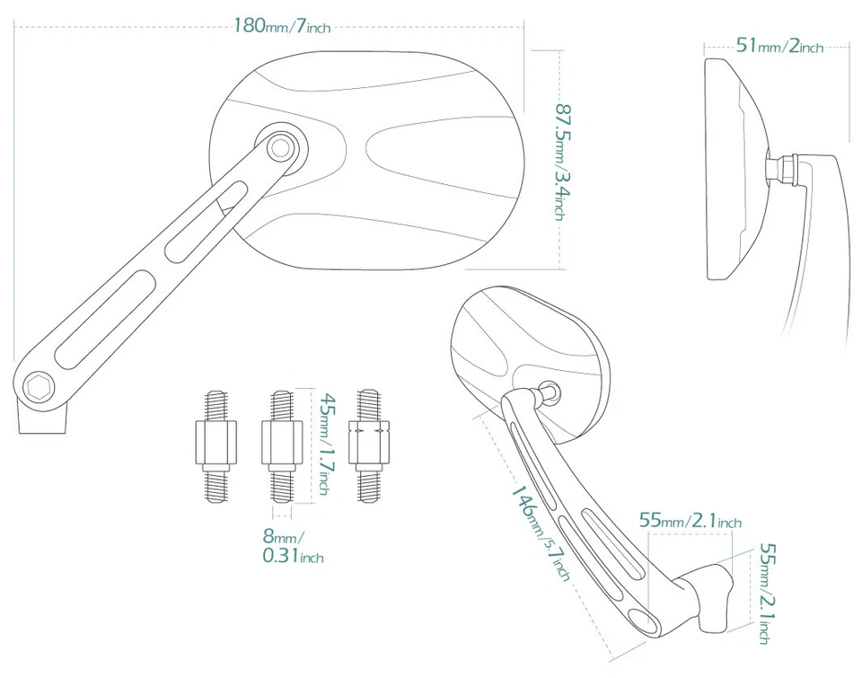 Espejo retrovisor STARK negro cuadrado aluminio 8mm 1.25pitch para Honda CM 91 SL70 90 100 125 Foto 2 de 4