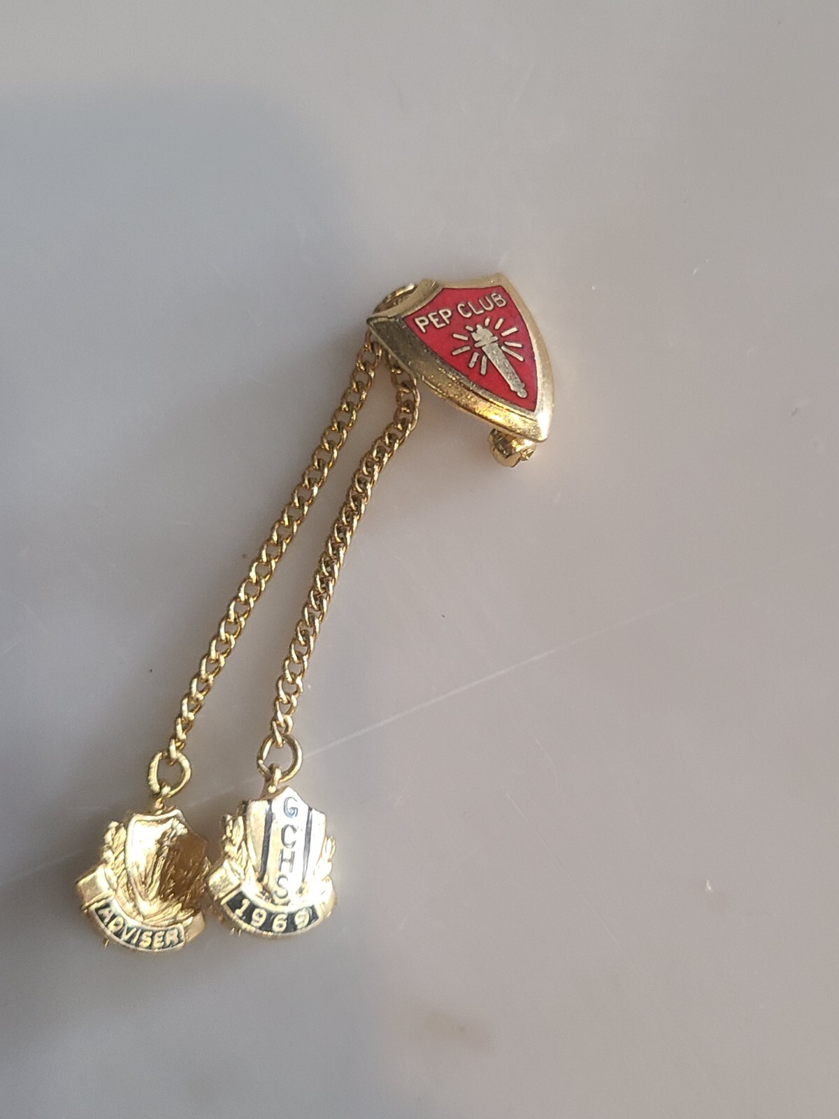 GCHS 1969 Pep Club 2 Piece Attached With Chain Gold Toned Adviser Pin ...