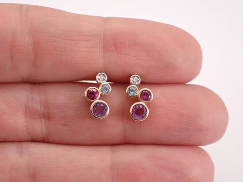 2.00Ct Round Cut Lab Created Multi Gemstone Stud Earrings 14K Yellow Gold Plated - Picture 2 of 7