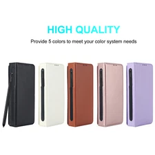 For Samsung Galaxy Z Fold 5 3 4 6 Leather Pen Holder Slot Flip Wallet Card Cover