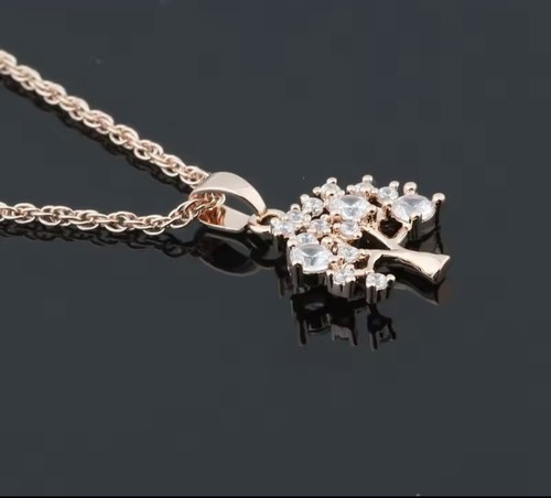 9ct Rose Gold filled Tree of Life crystal Pendant Necklace 20inch Free Gift Box - Picture 5 of 6