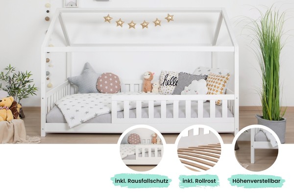 "Ticaa Kinderbett Hausbett \"Kay\" 100X200 Kiefer Weiß Neu"-image