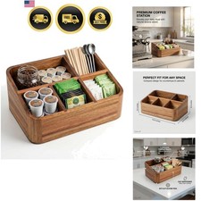 Acacia Wood Coffee Station Organizer for Countertop, Tea Organizer and Holder...