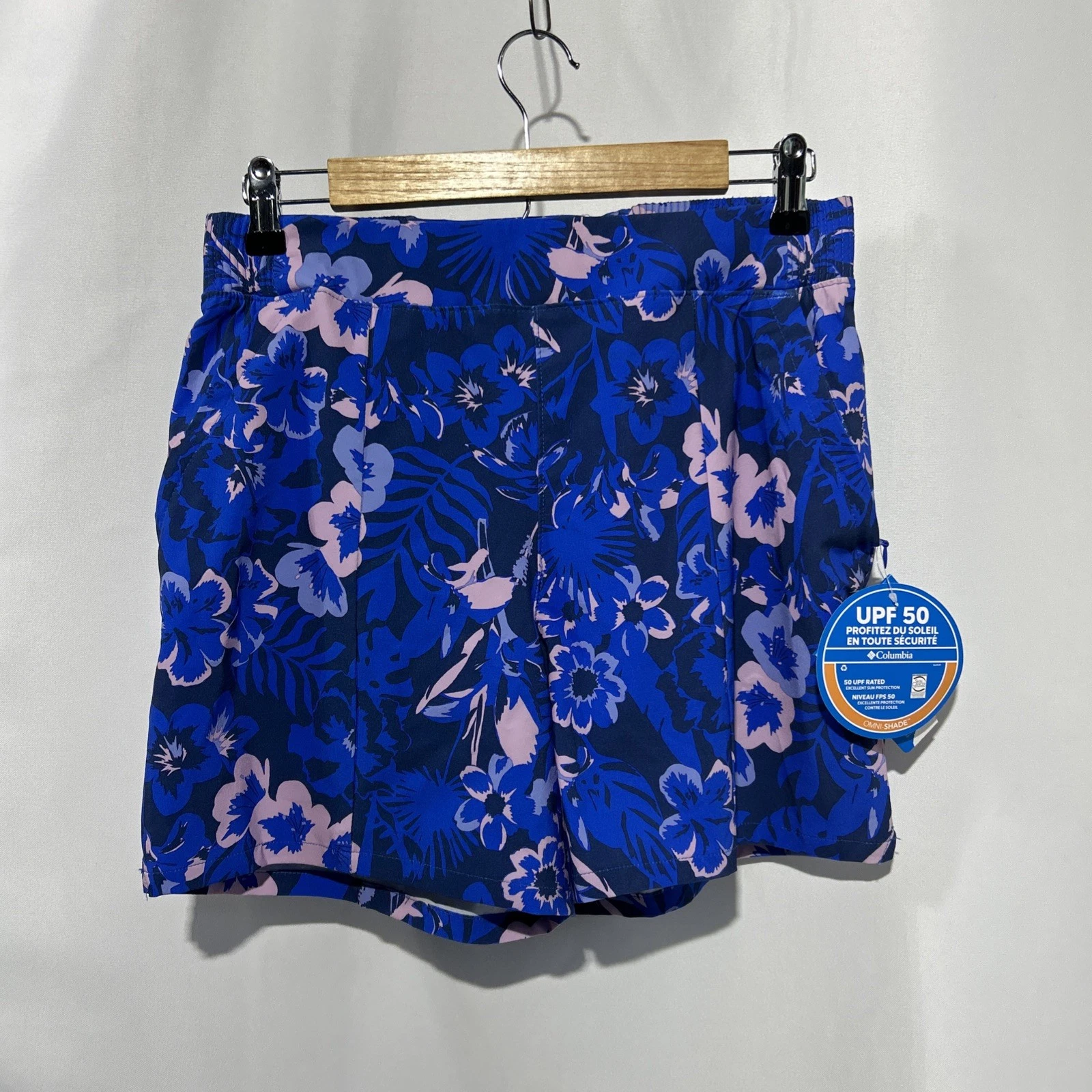 NEW Columbia Tidal Sands Omni-Shade PFG Women Sz S 5” Inseam Shorts Blue Floral