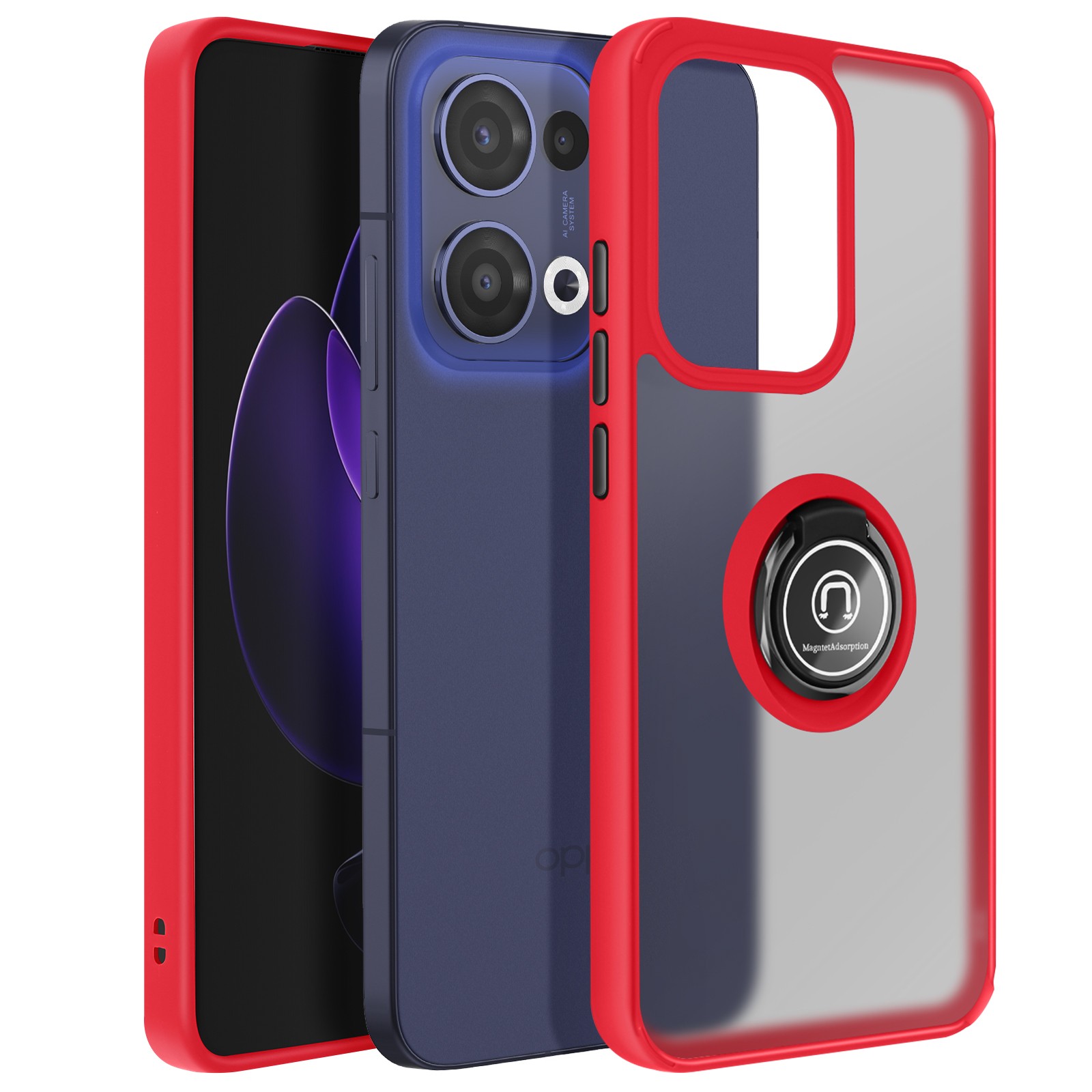 Coque Oppo Reno 13 anti-traces rouge translucide compatible support aimanté voiture