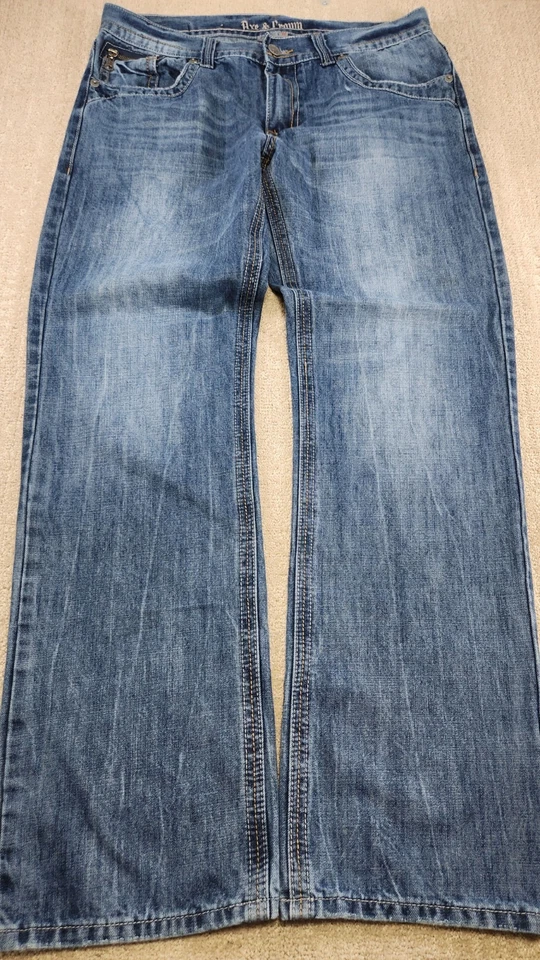 Pantalones de mezclilla vintage Y2K para hombre 34x34 holgados puntada gruesa hacha y corona patinador grunge Foto 3 de 4