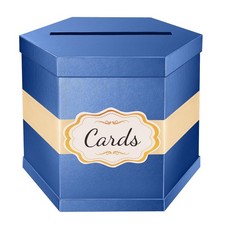 Card Box With Ribbon 14x12x12 Inch Navy Blue For Wedding Graduation Party