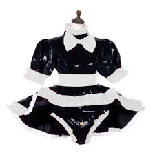 Abschließbares Höschen Dienstmädchen Outfit PVC Kurzarmkleid mit Schürze