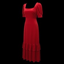 Rachel Parcell Red Velvet Puff Sleeve Midi Dress Square Neck Ruffle Size Small 