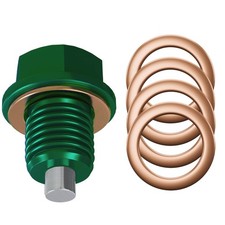 Magnetic Oil Drain Plug M16x1.5 Green Neodymium Aluminum with 5 Copper Washers