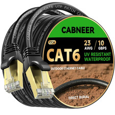 Cat 6 Ethernet Cable 125 Ft, Outdoor Indoor 23AWG 10Gbps High Speed, Weatherpr
