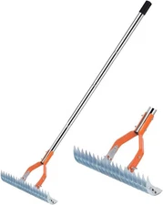 Thatch Rake, 77 Inch Dethatcher Rake, Heavy Duty Metal Adjustable for Lawns D...