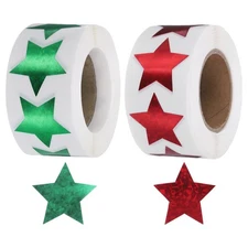 1000Pcs Shiny Star-Shaped Stickers 1 Inch Label Red/Green(C-86-25/C-84-25)