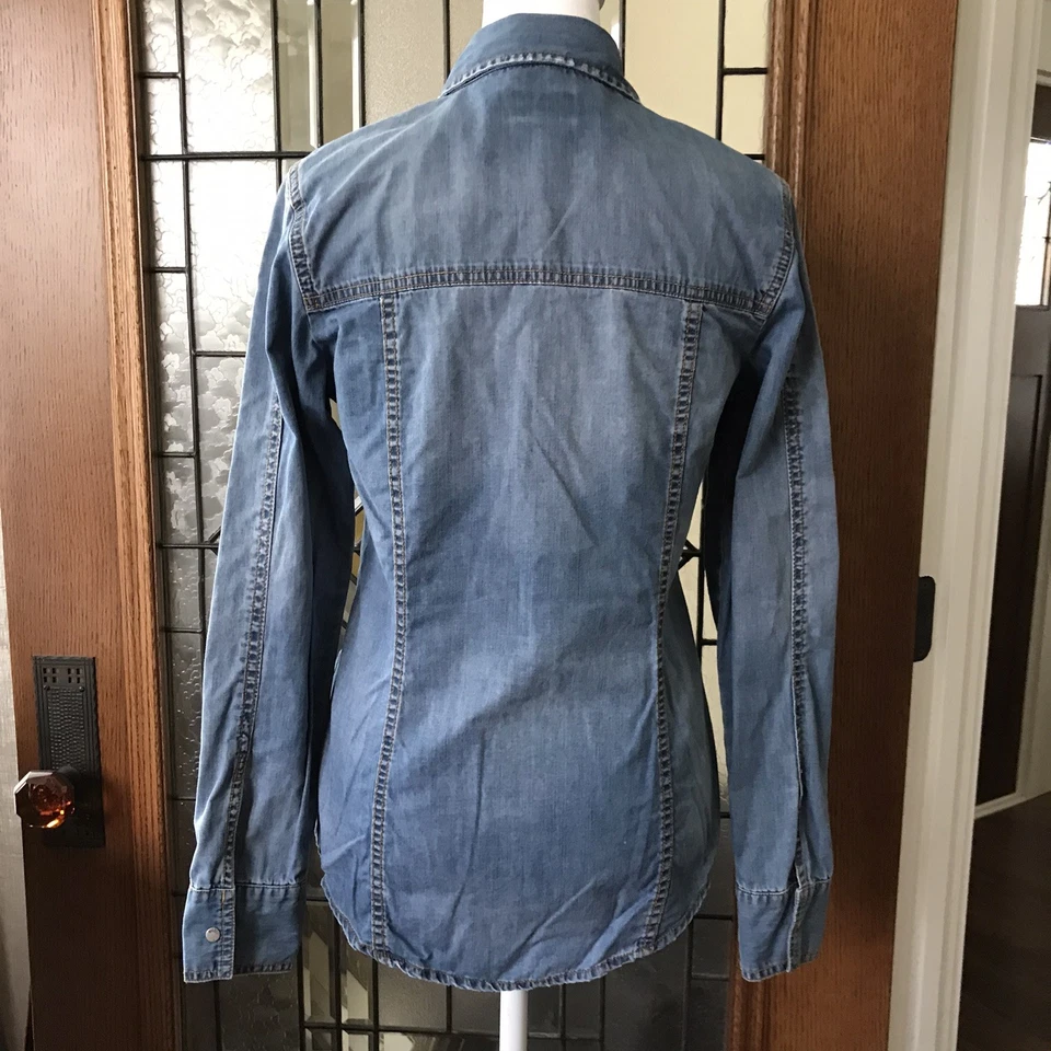 Blusa Denim Azul Diesel XSml Camisa Occidental Botones a Presión Bolsillos con Cremallera Manga Larga Foto 2 de 4