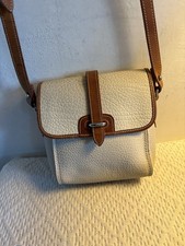 Dooney  Bourke Small Flap All Weather Leather Pebbled Cream/British Tan Bag Vtg