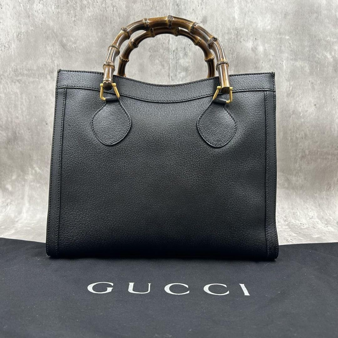 Gucci Diana Bamboo Tote Bag Black Genuine Leather Handbag New