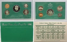 1996 Proof set CN-Clad Kennedy Half dollar Washington - (OGP) 5 coins