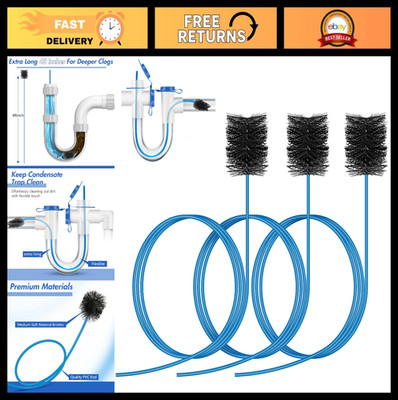 3 Pcs Flexible Drain Brush Set, 48'' AC & HVAC Condensate Trap Cleaning Tool