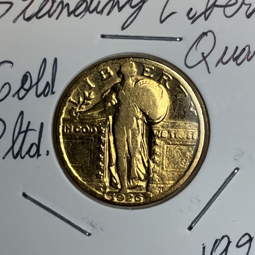 1926 Silver Standing Liberty 25 Cent Quarter Gold Plated Coin - Picture 6 of 12