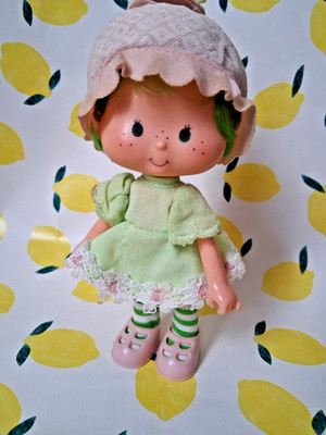 Limette Chiffon Erdbeere Shortcake Puppe Vintage 80er Jahre Kenner grünes Haar mit Hut