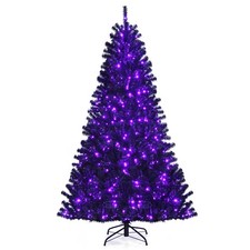 Costway 7ft Pre-lit PVC Christmas Halloween Tree Black w/ 500 Purple LED Lights